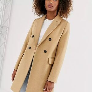 ASOS Stradivarius Double-Breasted Tailored Coat in Camel